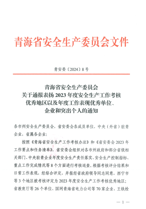 喜報！2023年度安全生產(chǎn)工作優(yōu)秀企業(yè)和突出個人名單揭曉！